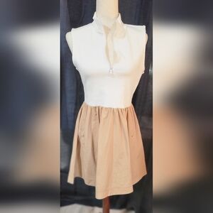 Steve Madden Sleeveless Half Zip Dress White & Beige With Pockets Size L
